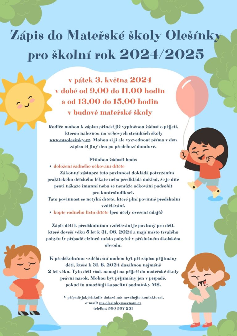 Zápis do MŠ pro školní rok 2024/2025